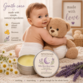 Salve for diaper rash and sensitive skin care, happy baby with teddy bear--New Moon Apothecary
