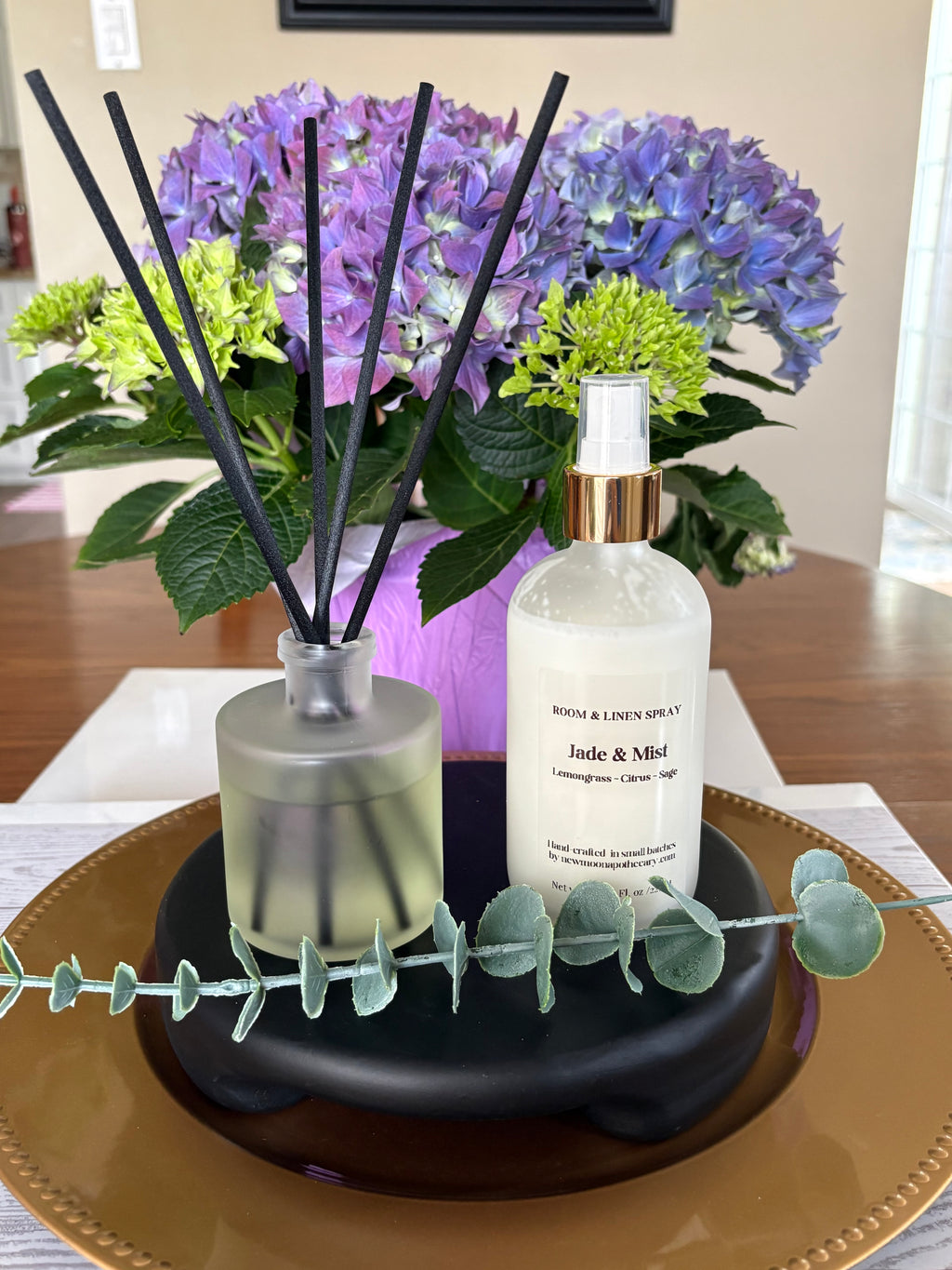 Sacred Space Room & Linen Spray — Reed Diffuser in frosted glass bottles--Jade and Mist scent | New Moon Apothecary