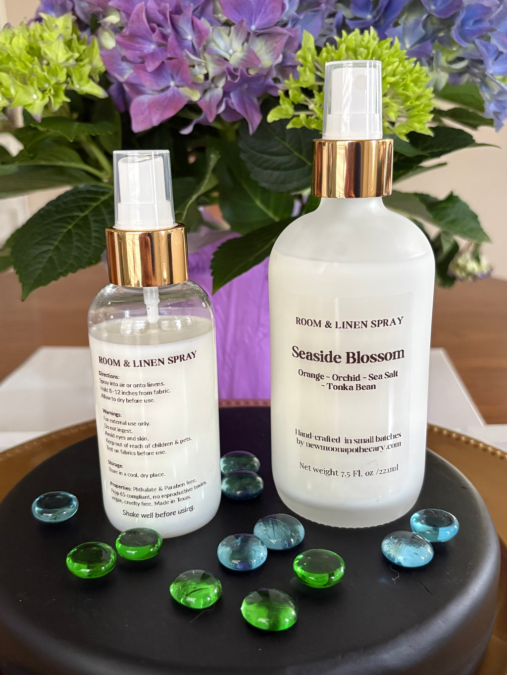 4 oz and 8 oz room & linen spray--Seaside Blossom scent--New Moon Apothecary