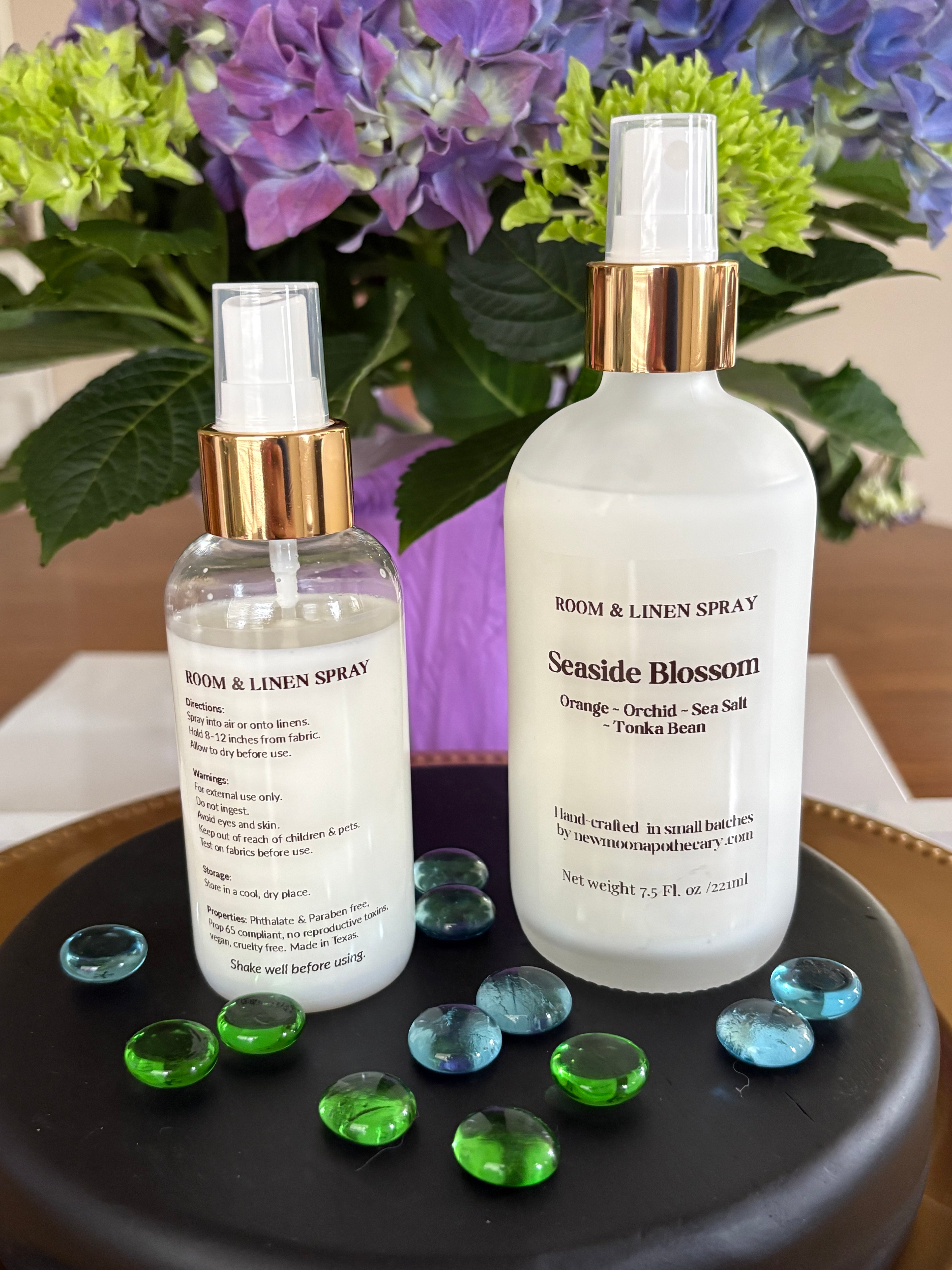 4 oz and 8 oz room & linen spray--Seaside Blossom scent--New Moon Apothecary