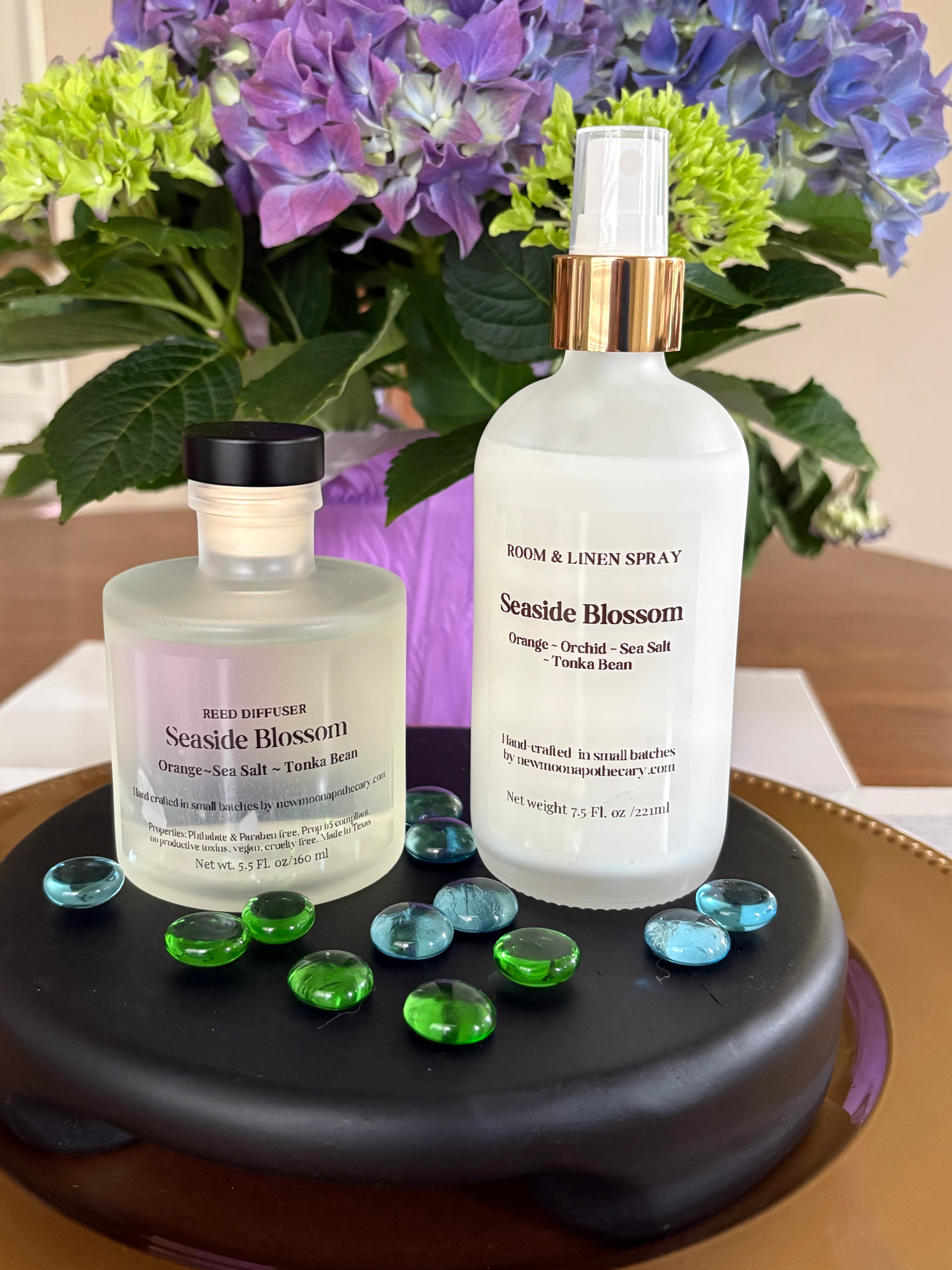 Sacred Space Room & Linen Spray — Reed Diffuser --in frosted glass bottles --Seaside Blossom scent | New Moon Apothecary