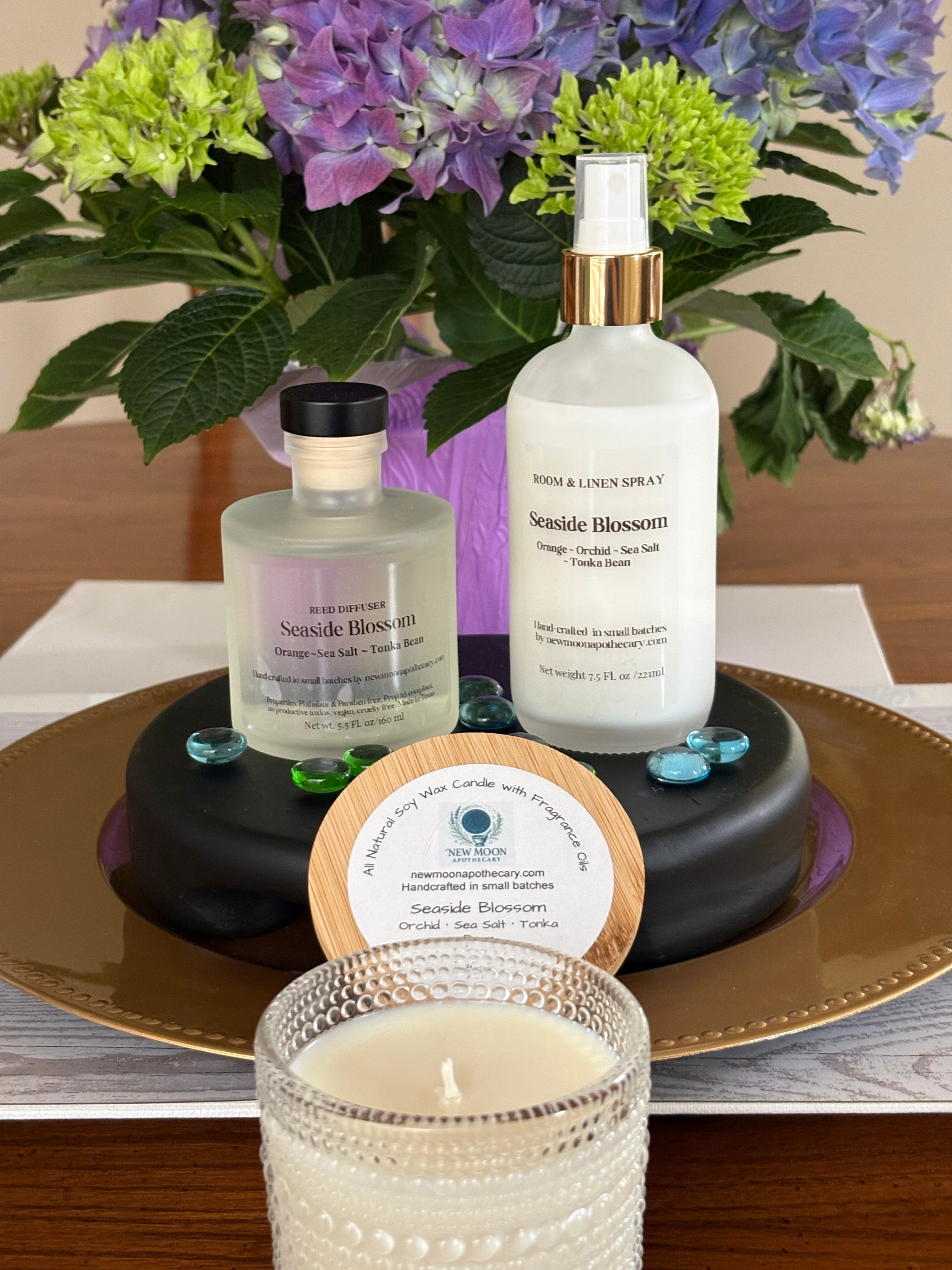 Sacred Space Room & Linen Spray — Reed Diffuser and candle--Seaside Blossom scent | New Moon Apothecary