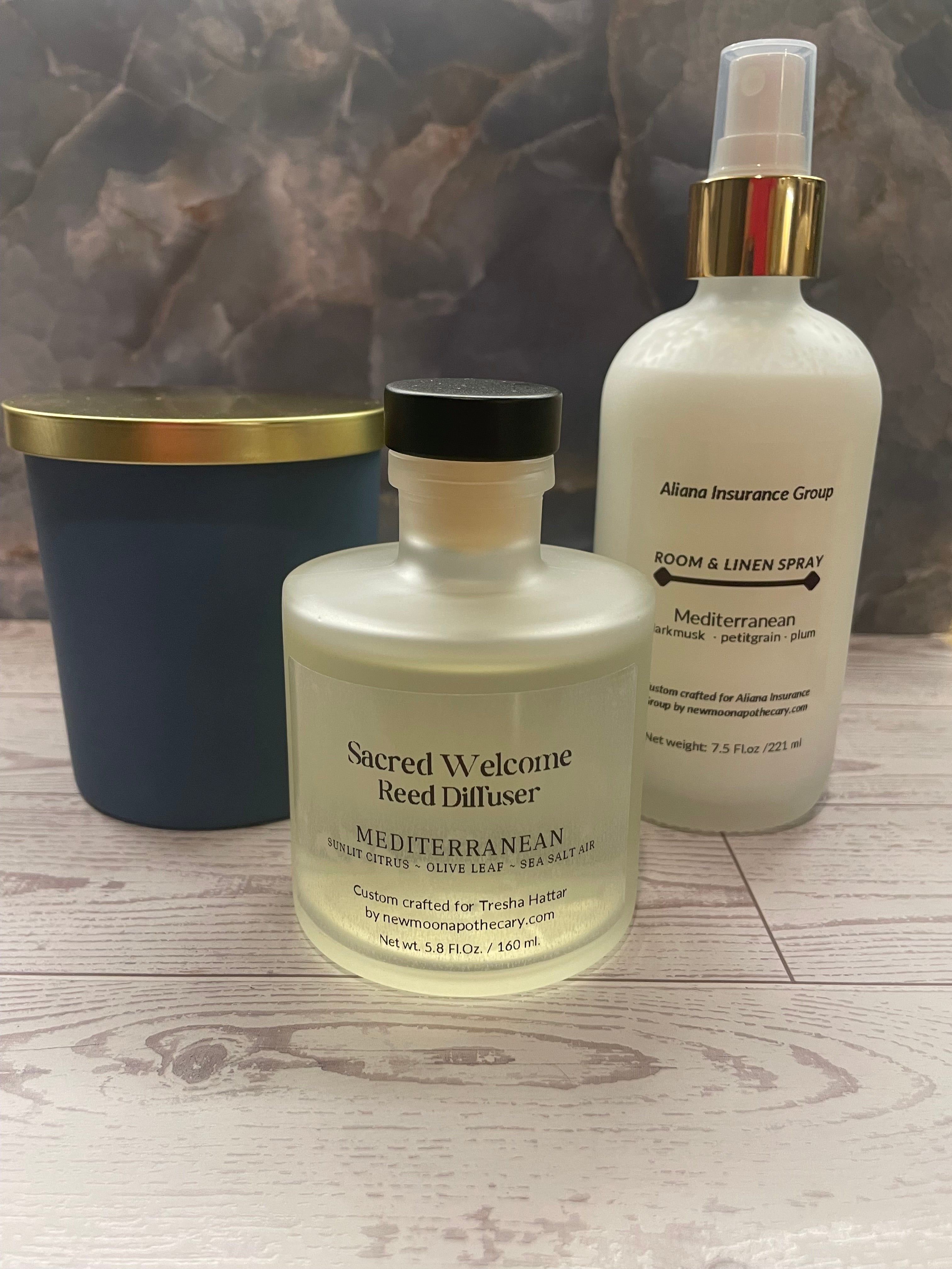 Sacred Space Room & Linen Spray — Reed diffuser & candle--Mediterranean Breeze scent | New Moon Apothecary